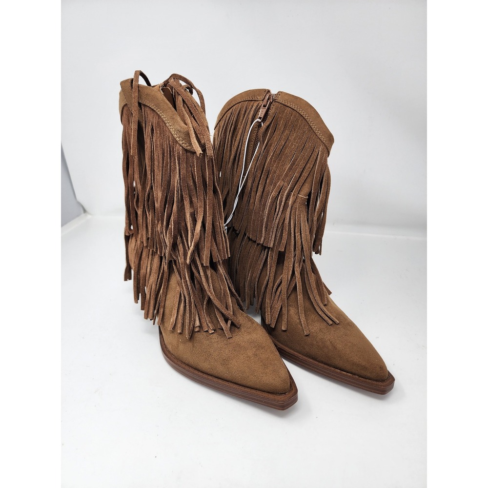 Universal Thread Womens Fringe Western Boots Tan Faux Suede Casual Size 7.5